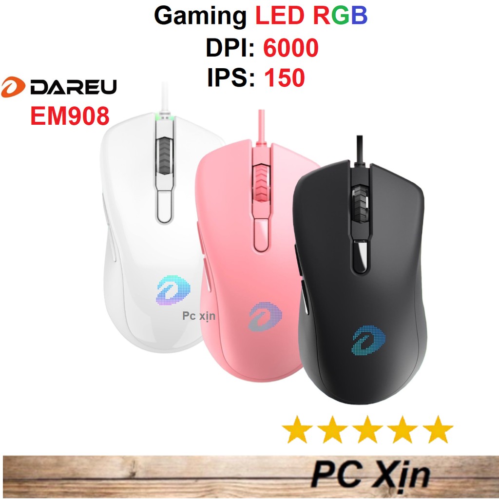 Chuột chơi game Dareu EM908 Pink / Black / White Gaming LED RGB, BRAVO sensor