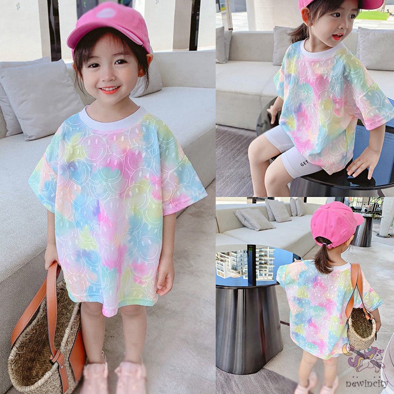 Đầm Bé Gái In Hoạ Tiết Graffiti Phong Cách Thời Trang Mùa Hè Hàn Quốc