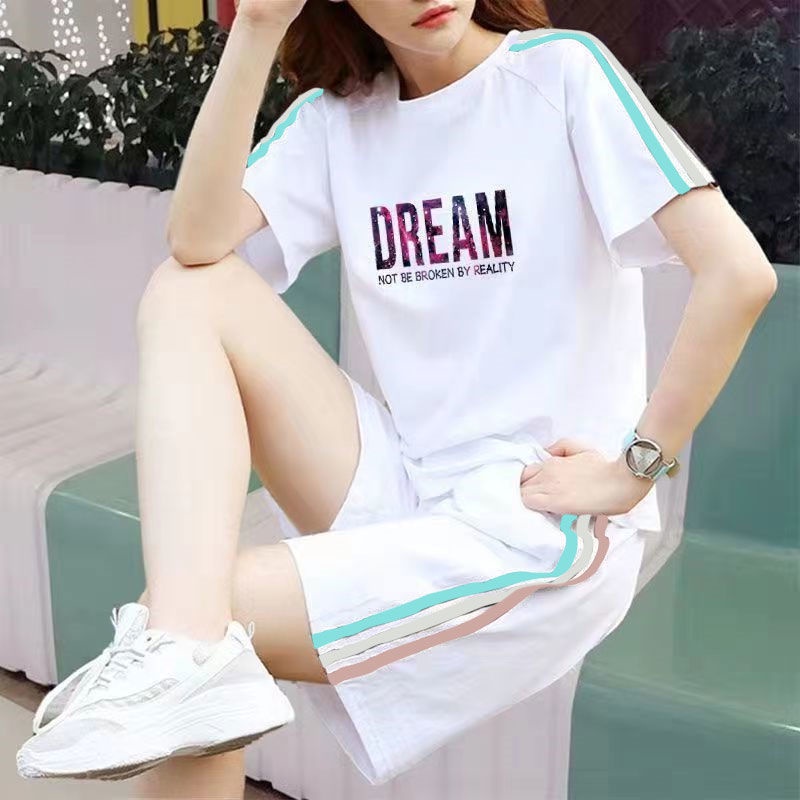 Bộ Đồ Thể Thao 100% Cotton Tay Ngắn Dáng Rộng Thời Trang Mùa Hè Dành Cho Nữ