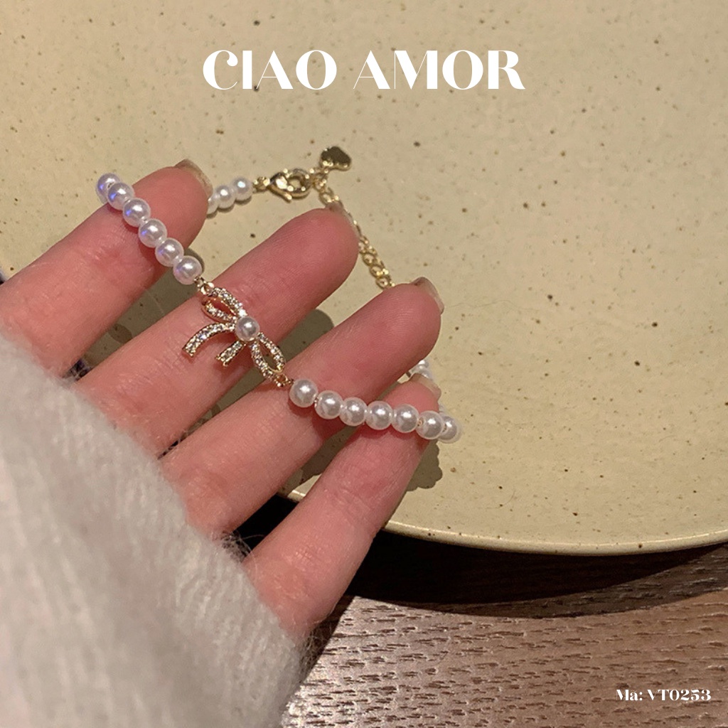 Vòng tay nữ, lắc tay ngọc đính nơ dễ thương trang sức Ciao Amor - VT0253