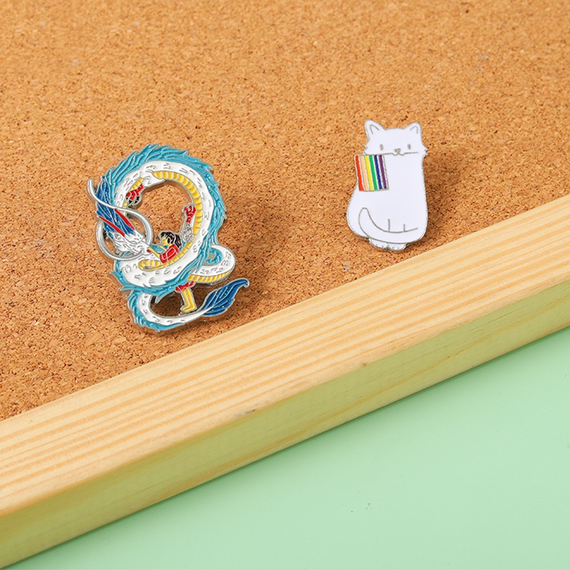 Huy Hiệu Cài Áo Kim Loại Hình Mèo Và Cầu Vồng Dễ Thương