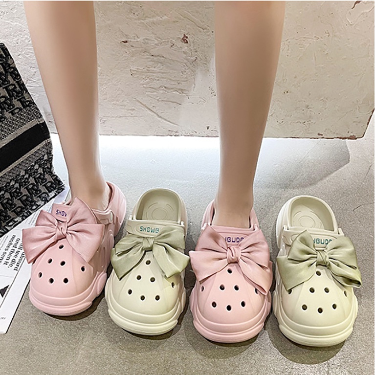 Dép Cross Thắt Nơ Đế Cao 3cm Siêu Dễ Thương, Dép Sục Nữ Chất Lượng Cao