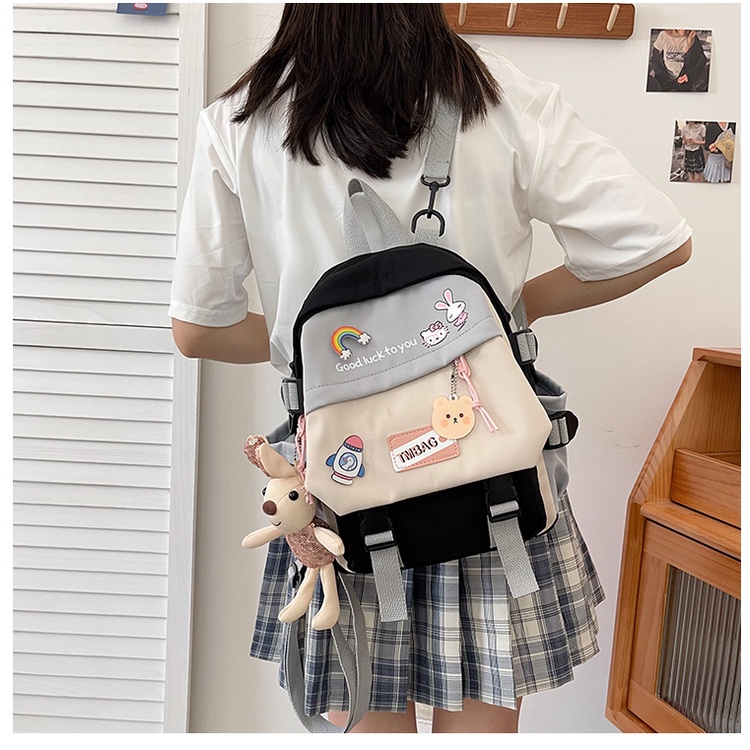 Ba lô Mini màu sắc tương phản phong cách Nhật Bản dễ thương cho nữ