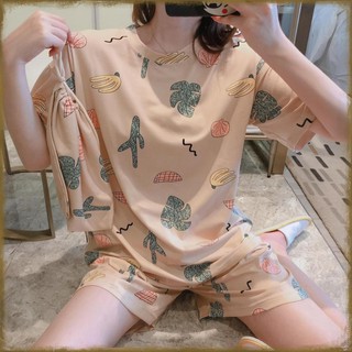 Bộ đồ ngủ caro hình dâu tây chú gấu cute màu hồng - bộ mặc nhà màu be hình xương rồng ulzzang