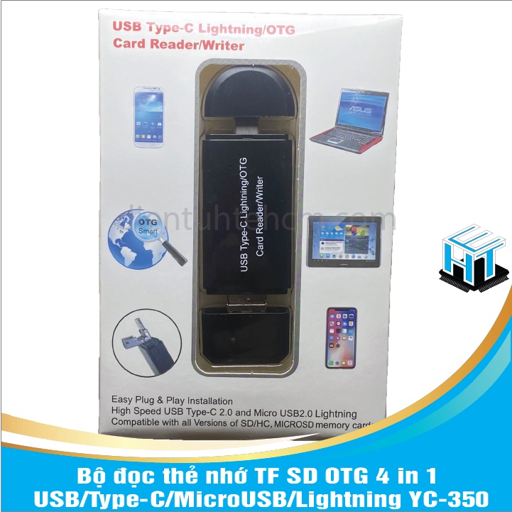 Bộ đọc thẻ nhớ TF SD OTG 4 in 1 USB/Type-C/MicroUSB/Lightning YC-350