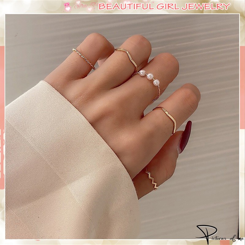 Set 5 Nhẫn Đeo Khớp Ngón Tay Đơn Giản Thời Trang Cho Nữ