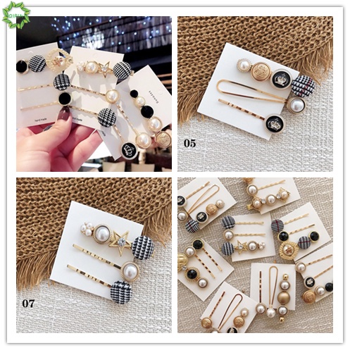 Set 3 kẹp tóc đính ngọc trai giả phong cách retro