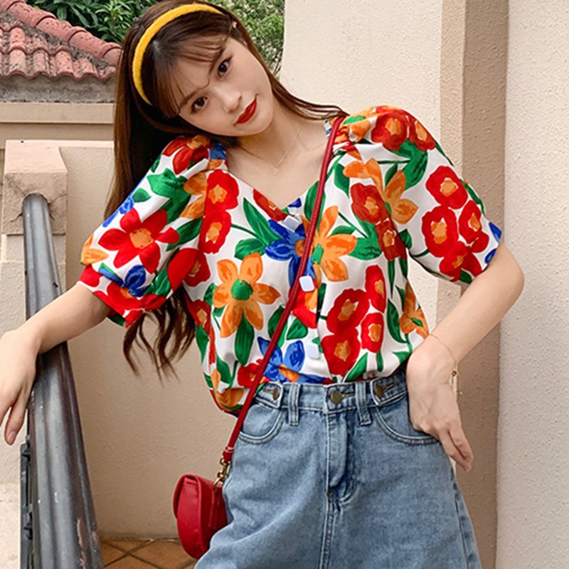 Áo Kiểu Tay Ngắn Hoạ Tiết In Thiết Kế Dáng Rộng Che Khuyết Điểm | BigBuy360 - bigbuy360.vn