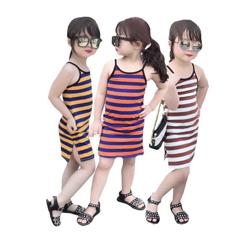 (8-18kg) Váy bé gái hai dây QATE73 - Đầm bé gái kẻ thổ cẩm cầu vồng xinh xắn TB360