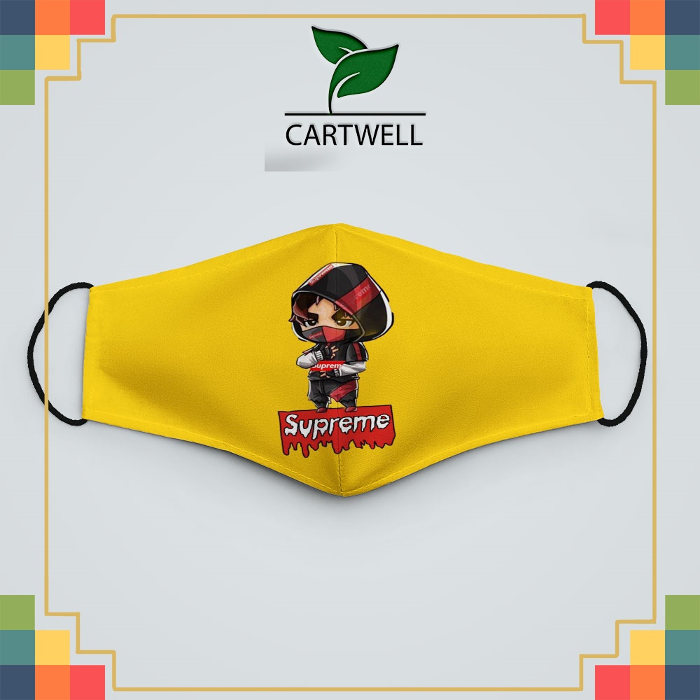 Khẩu trang vải poly 2 da S.u.p.r.e.m.e_3477 CARTWELL chất liệu poly cotton 100% chống bụi in họa tiết 3d unisex