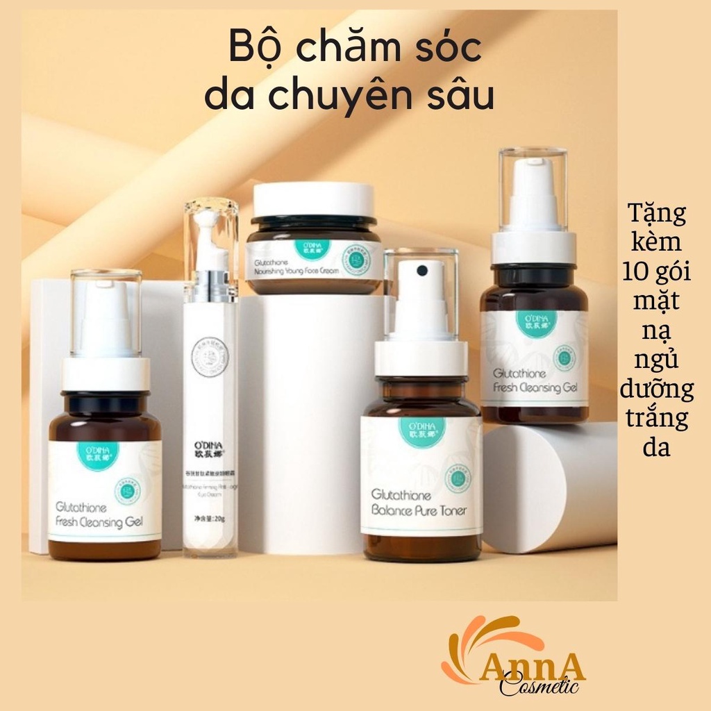 Bộ Skincare Chăm Sóc Da Mặt Dưỡng Trắng Da Glutathione ODINA, Bộ Mỹ Phẩm Nội Địa Trung Dưỡng Ẩm Chống Lão Hoá Set 5 Món