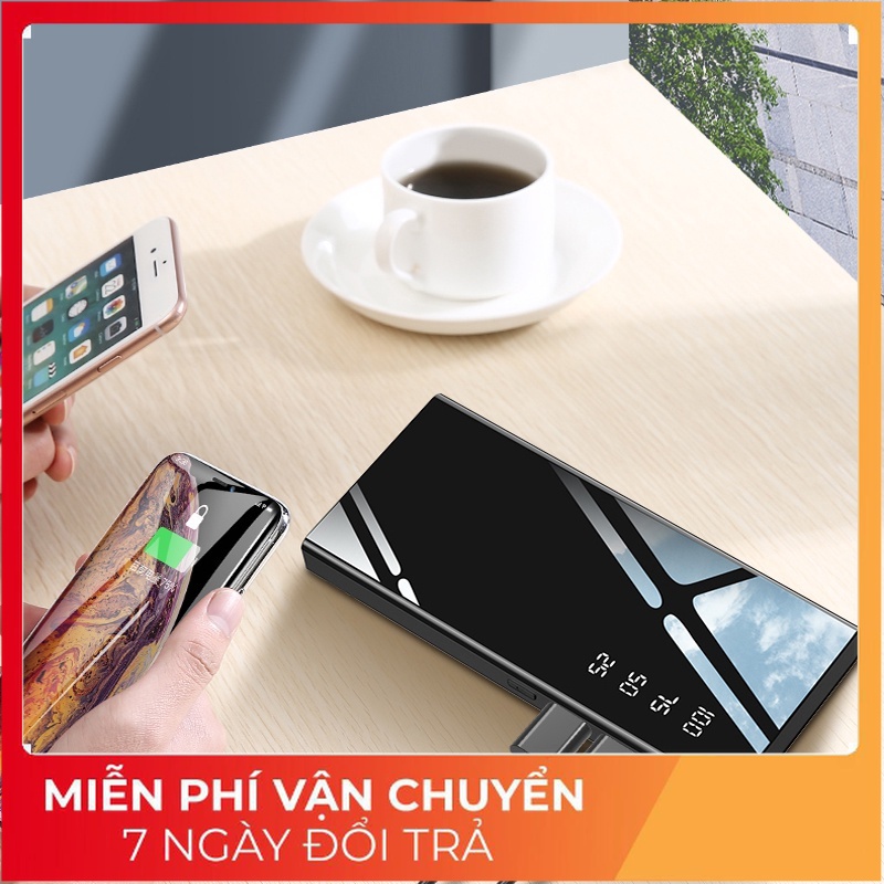 Sạc dự phòng full màn gương DL 30000mAh, Sạc cùng lúc 2 thiết bị hiển thị thông số PIn