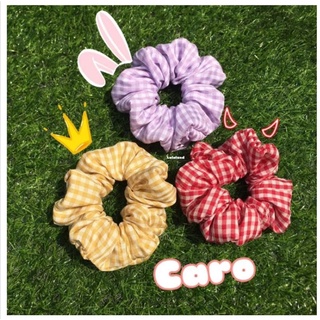 Buộc tóc scrunchies vải kẻ caro cỡ to