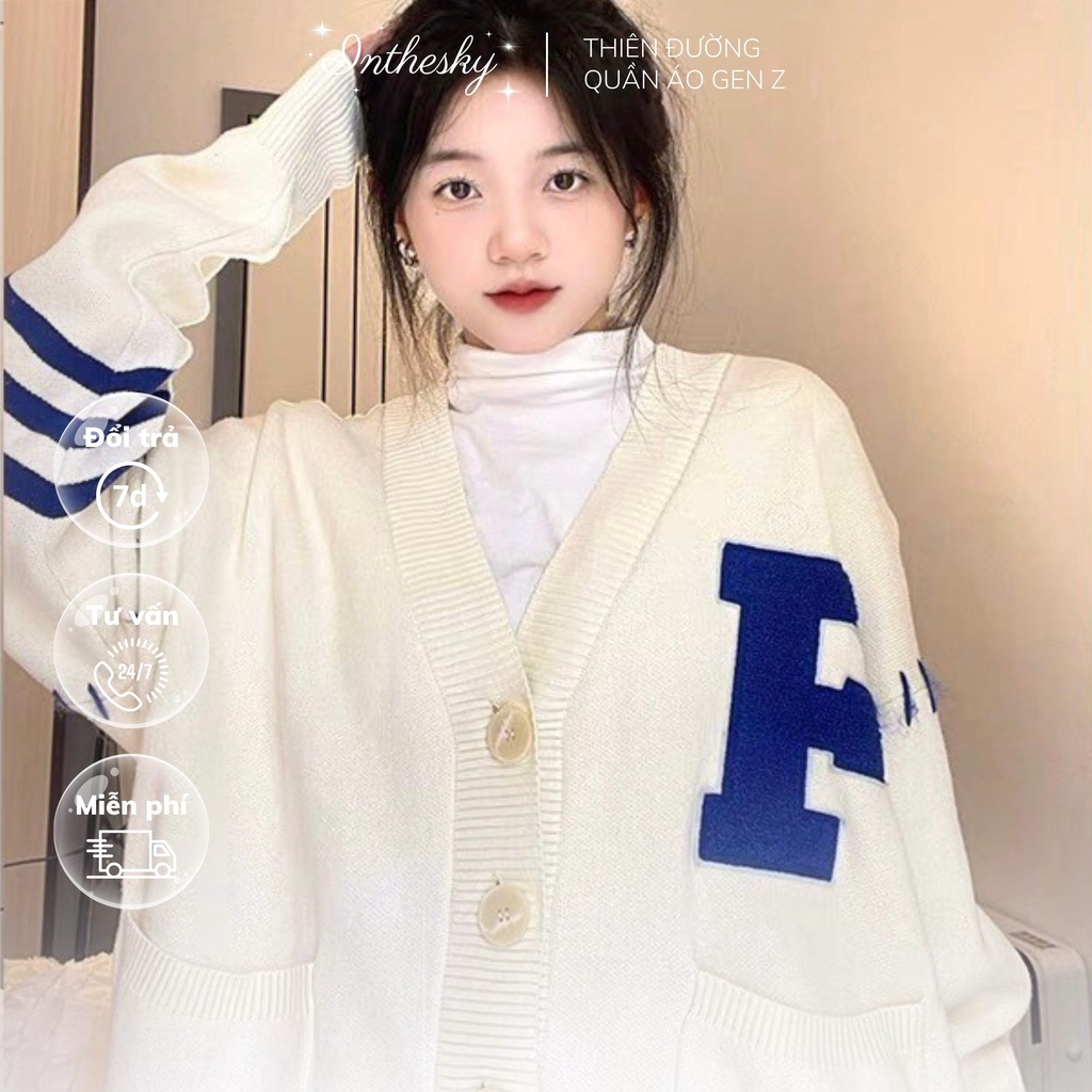 ÁO KHOÁC CARDIGAN LEN ULZZANG NỮ DÀI TAY TRẮNG BE HÀN QUỐC