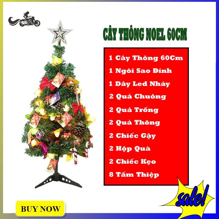 Cây Thông Noel 60cm đầy đủ phụ kiện trang trí nhà, cửa hàng, bàn làm việc...