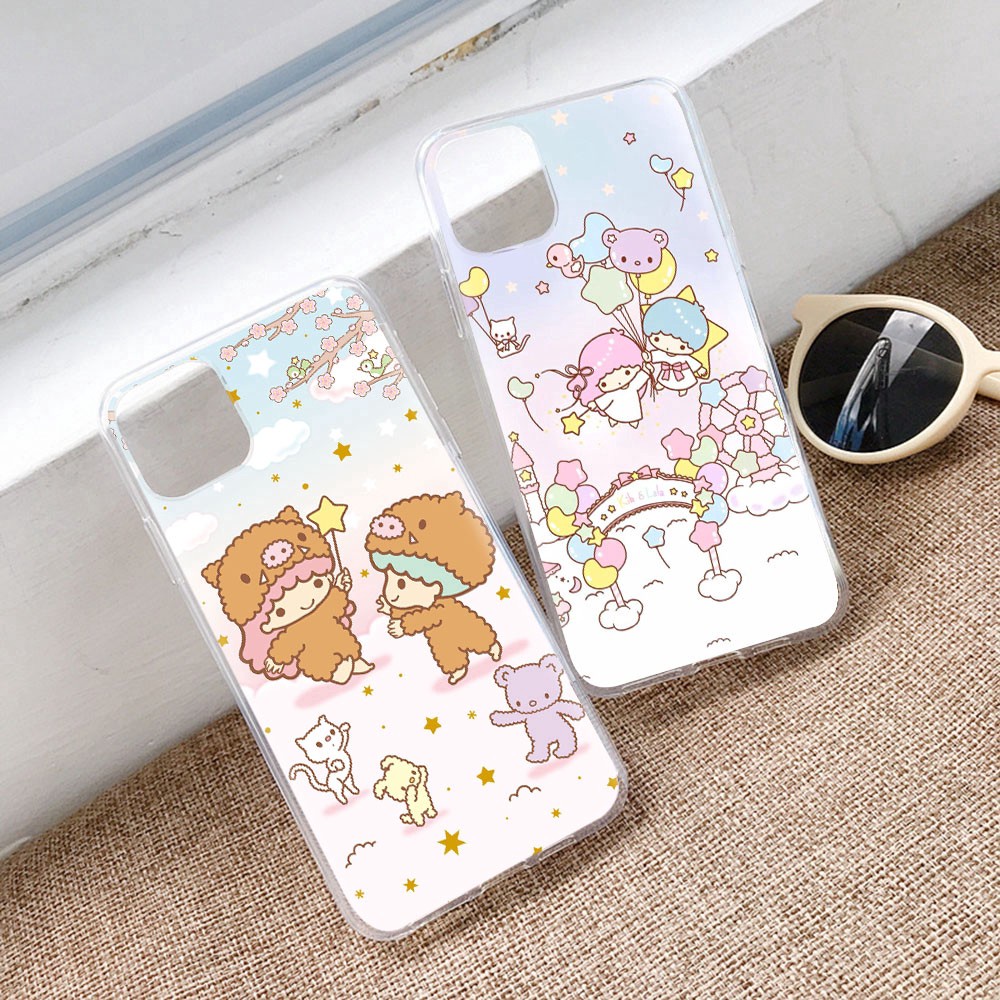 GT180 Little Twin Stars Transparent Soft Casing Phone Case for iPhone 12 Mini 11 Pro X XS XR Max