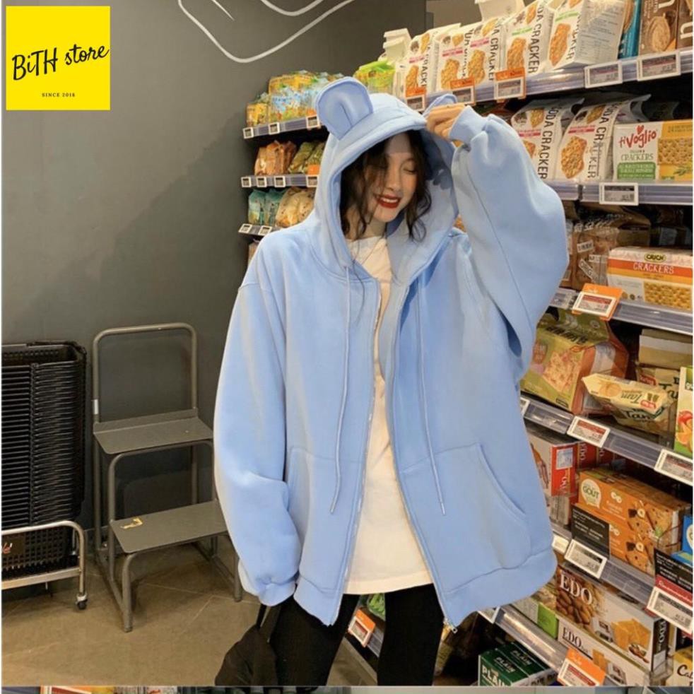 [TAI THỎ] Áo khoác nỉ nữ form rộng có mũ gắn tai thỏ trên mũ cực cute | BigBuy360 - bigbuy360.vn