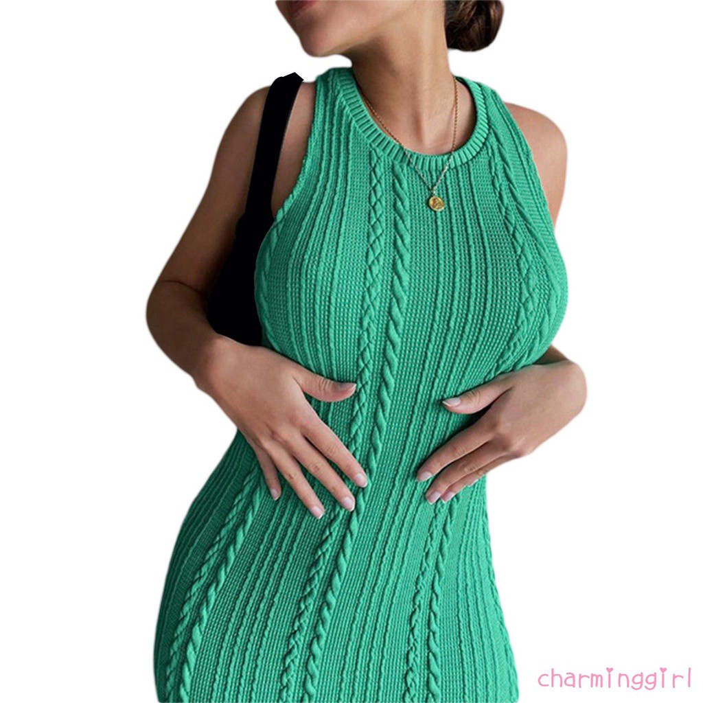  Đầm Dệt Kim Không Tay Cổ Tròn Màu Trơn Phong Cách Mùa Hè Duyên Dáng Thời Trang Cho Nữ | BigBuy360 - bigbuy360.vn