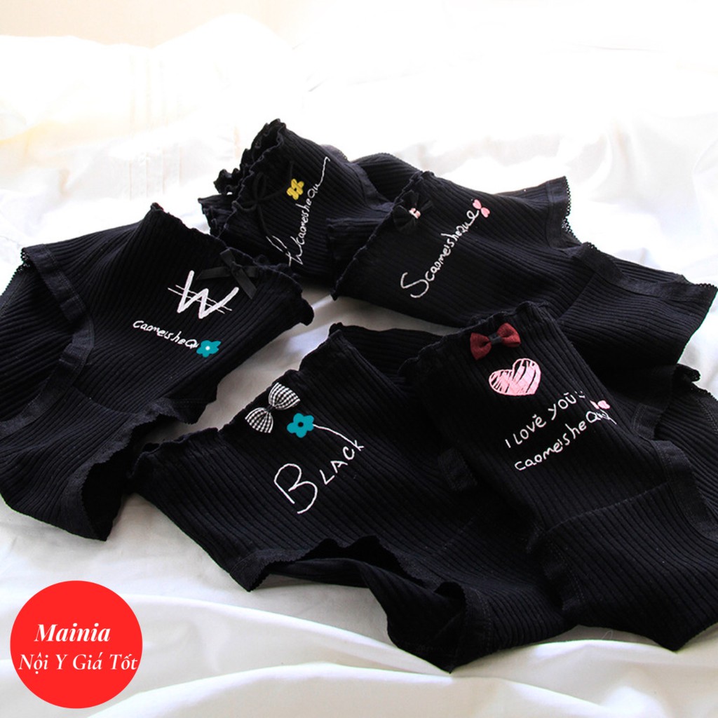 [Có M, Bigsize] Quần Lót Cotton Nữ Màu Đen Hoạ Tiết Trái Tim Dễ Thương Chíp Nữ Màu Đen Siêu Cute Mainia Shop