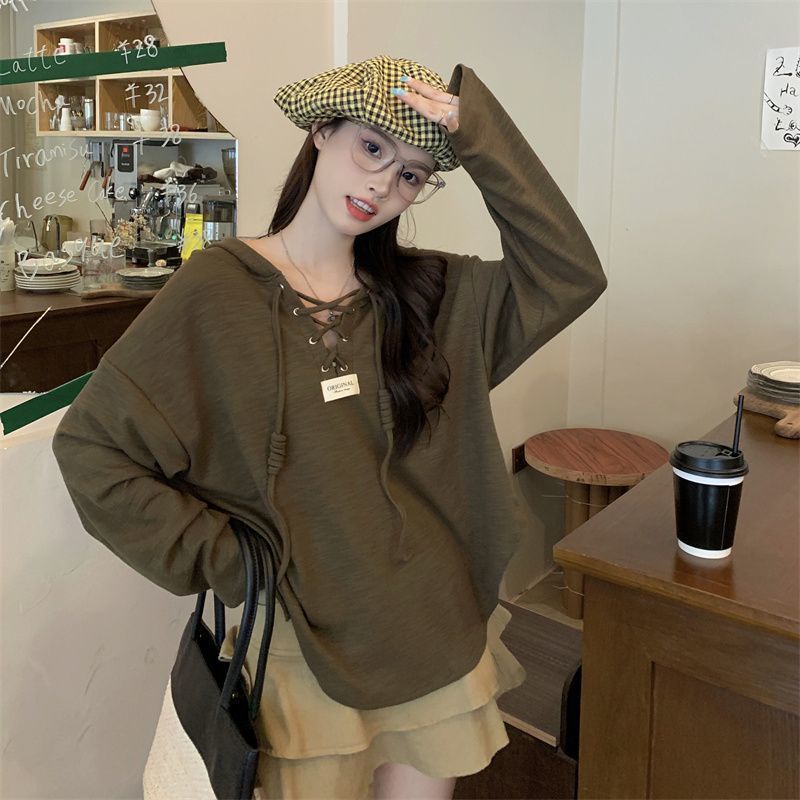 Áo thun COZOKC tay dài có mũ trùm đầu dáng rộng thời trang