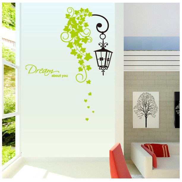 Decal dán tường trang trí tạo không gian đẹp mắt sáng tạo Chùm lá xanh