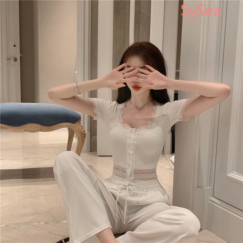 Áo Dệt Kim Phối Ren Thời Trang Mùa Hè Quyến Rũ Cho Nữ