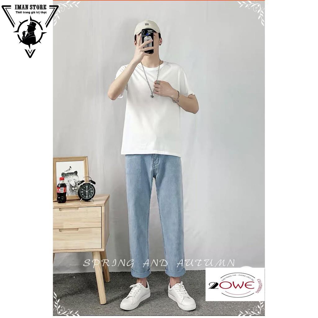 Quần baggy jean nam ống suông rộng+ áo phông tay lỡ unisex bán kèm deal sốc style hàn quốc