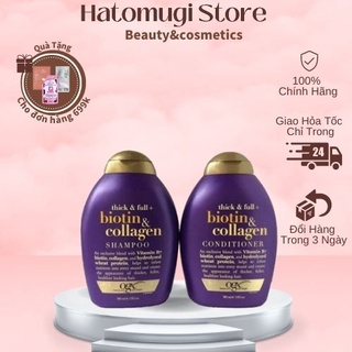 [Kích thjch mọc tóc 100%_Hàng Auth] Bộ 2 Chai Dầu Gội Và Dầu Xả Dưỡng Dày Tóc OGX Thick & Full + Biotin & Collagen