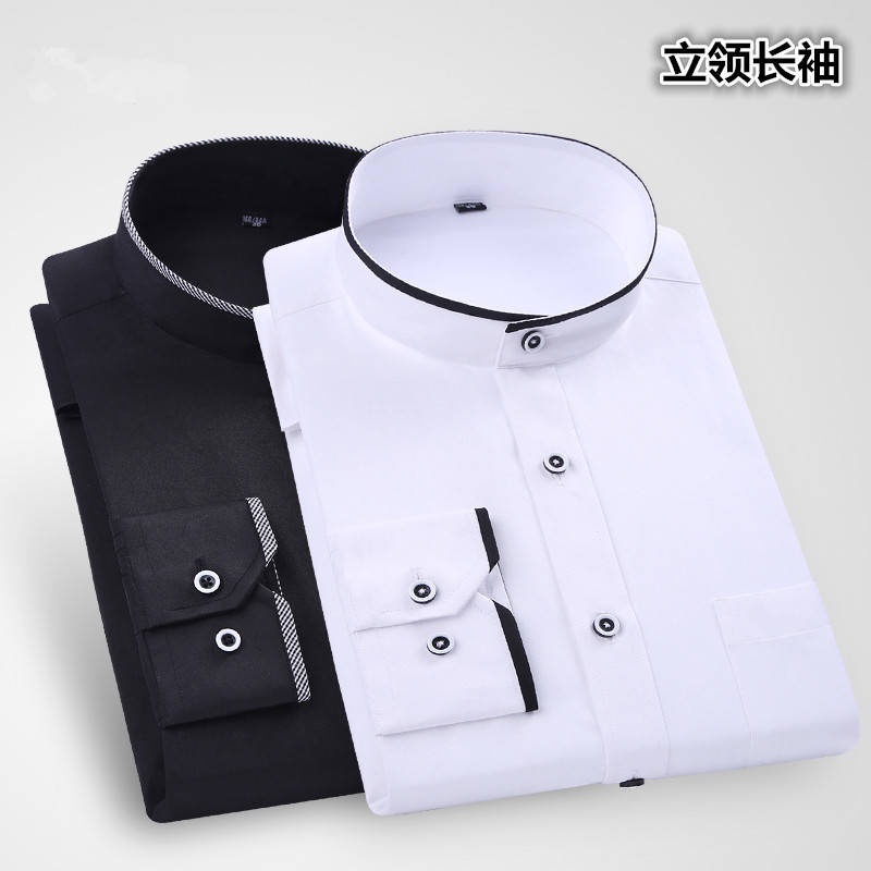 Áo sơ mi trơn màu Áo sơ mi nam Áo dài tay Áo Sơ Mi Nam Dài Tay Cổ Đứng xuân thu 2021 Áo Sơ Mi Nam Cổ Đứng Trung Sơn không cần nóng