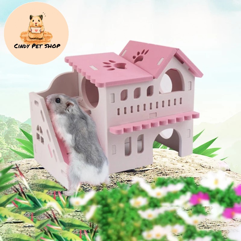 Nhà ngủ lắp ráp lâu đài mèo 2 tầng cho Hamster