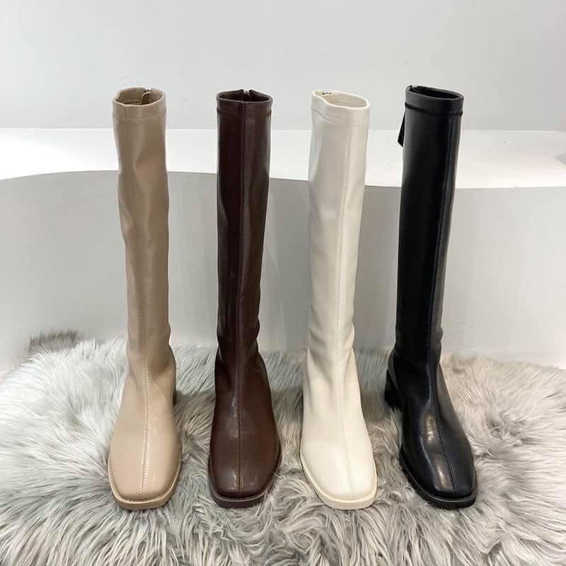 Giày bốt đùi nữ chất da boots đầu gối đế gót 3 phân khoá kéo boost dài martins màu đen sang chảnh Hàn Quốc ulzzang | BigBuy360 - bigbuy360.vn