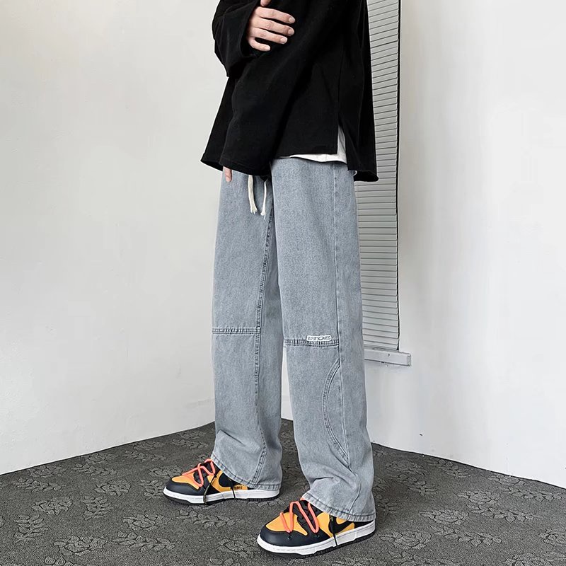 Quần denim eo cao ống rộng thiết kế thời trang Hàn Quốc sành điệu dành cho nam