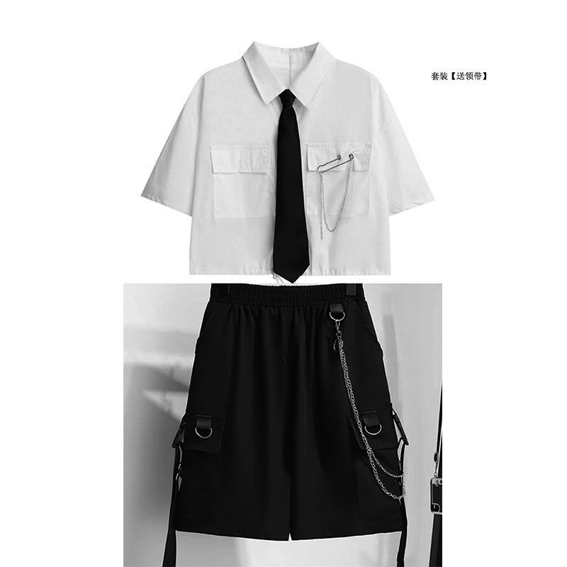 Áo Sơ Mi Đen Dáng Rộng + Quần Dài Phong Cách Hàn Quốc Thời Trang Mùa Hè 2021 | BigBuy360 - bigbuy360.vn
