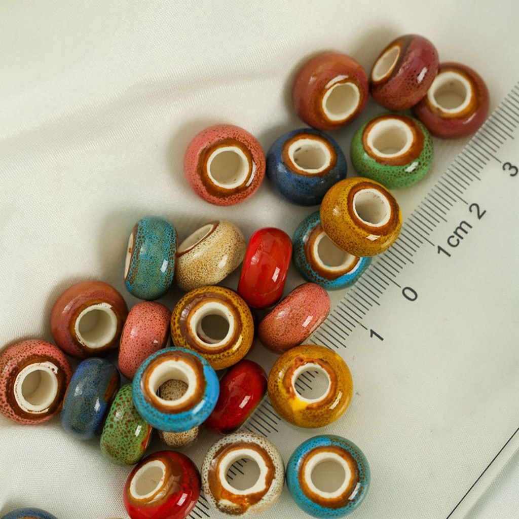 1 [Fenteer1] Set 50 Hạt Gốm Nhiều Màu Sắc Lỗ Lớn Làm Trang Sức Nhẫn Thủ Công