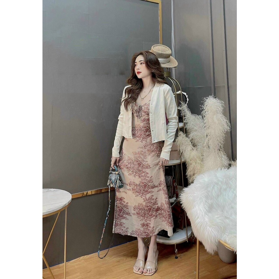 Đầm váy hai dây hoa nhí,váy hoa nhí dễ thương kèm áo khoác len mỏng xinh xinh QD DT040 | BigBuy360 - bigbuy360.vn