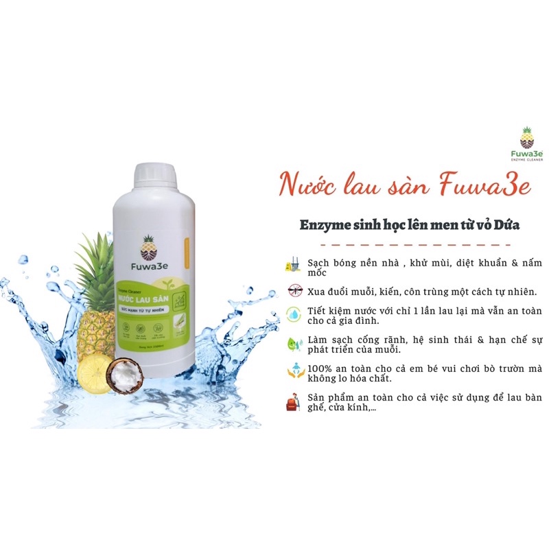 Nước lau sàn hữu cơ sả chanh Fuwa3e 100% organic - khử mùi, đuỗi muỗi côn trùng nấm mốc 1,5L