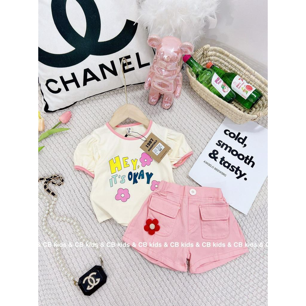 Sét bộ áo viền hồng kèm quần kaki hồng cho bé gái
