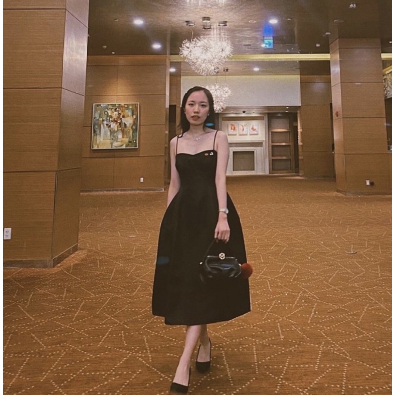 Đầm hai dây dáng phồng Đen - Bbstore 🍑