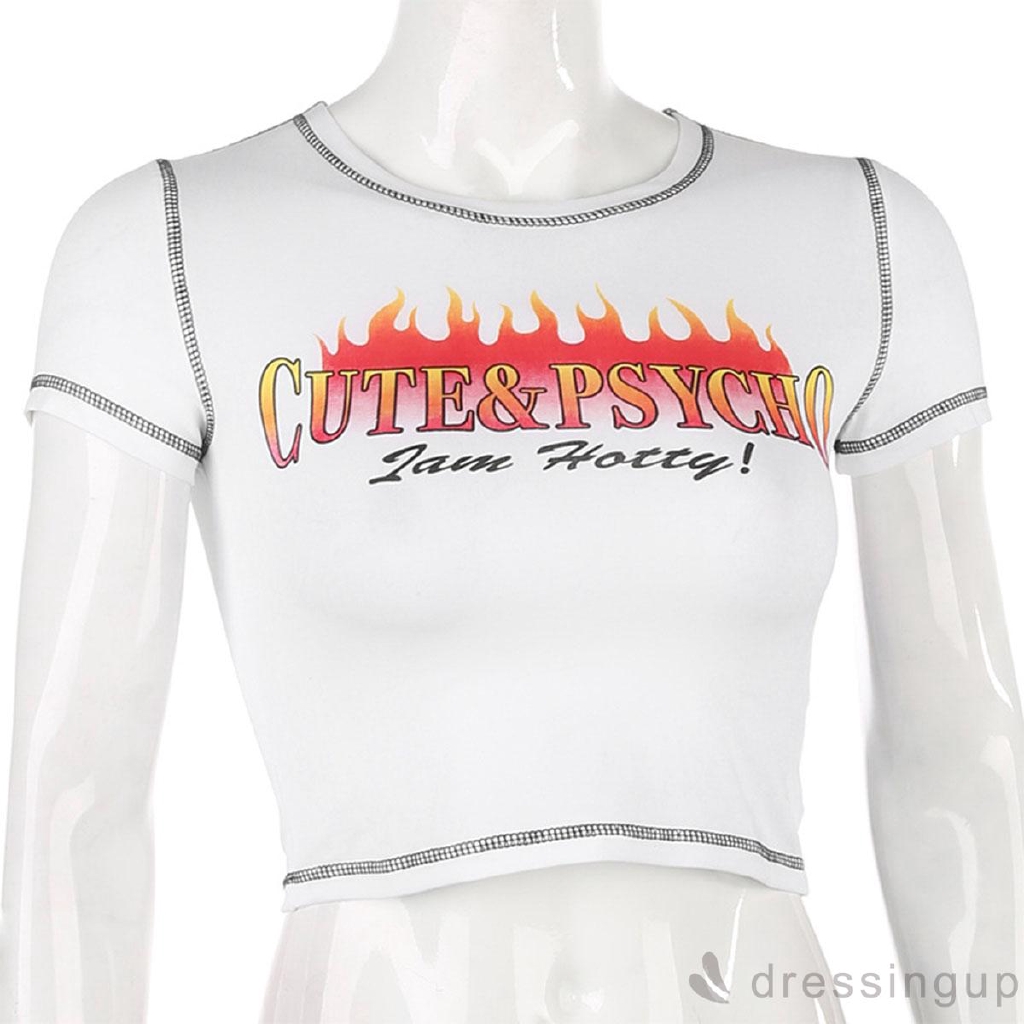 Áo Croptop Ngắn Tay In Chữ Cá Tính Dành Cho Nữ