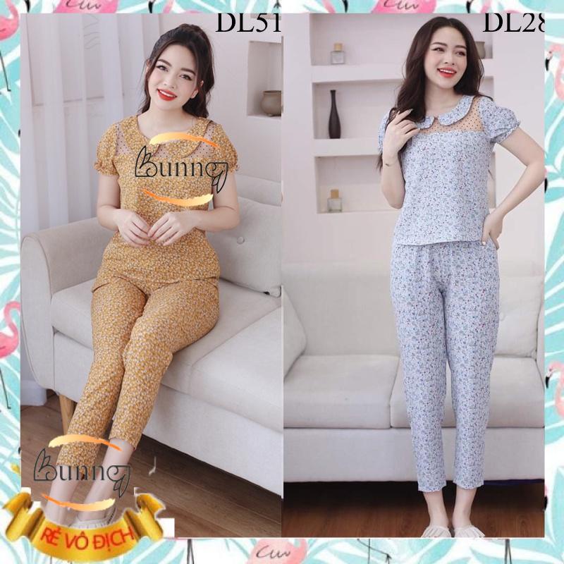 ĐỒ MẶC NHÀ SAU SINH, QUẦN ÁO NỮ CHẤT LIỆU LỤA HÀN, HỌA TIẾT HOA LÁ XINH FOM DÁNG ĐẸP