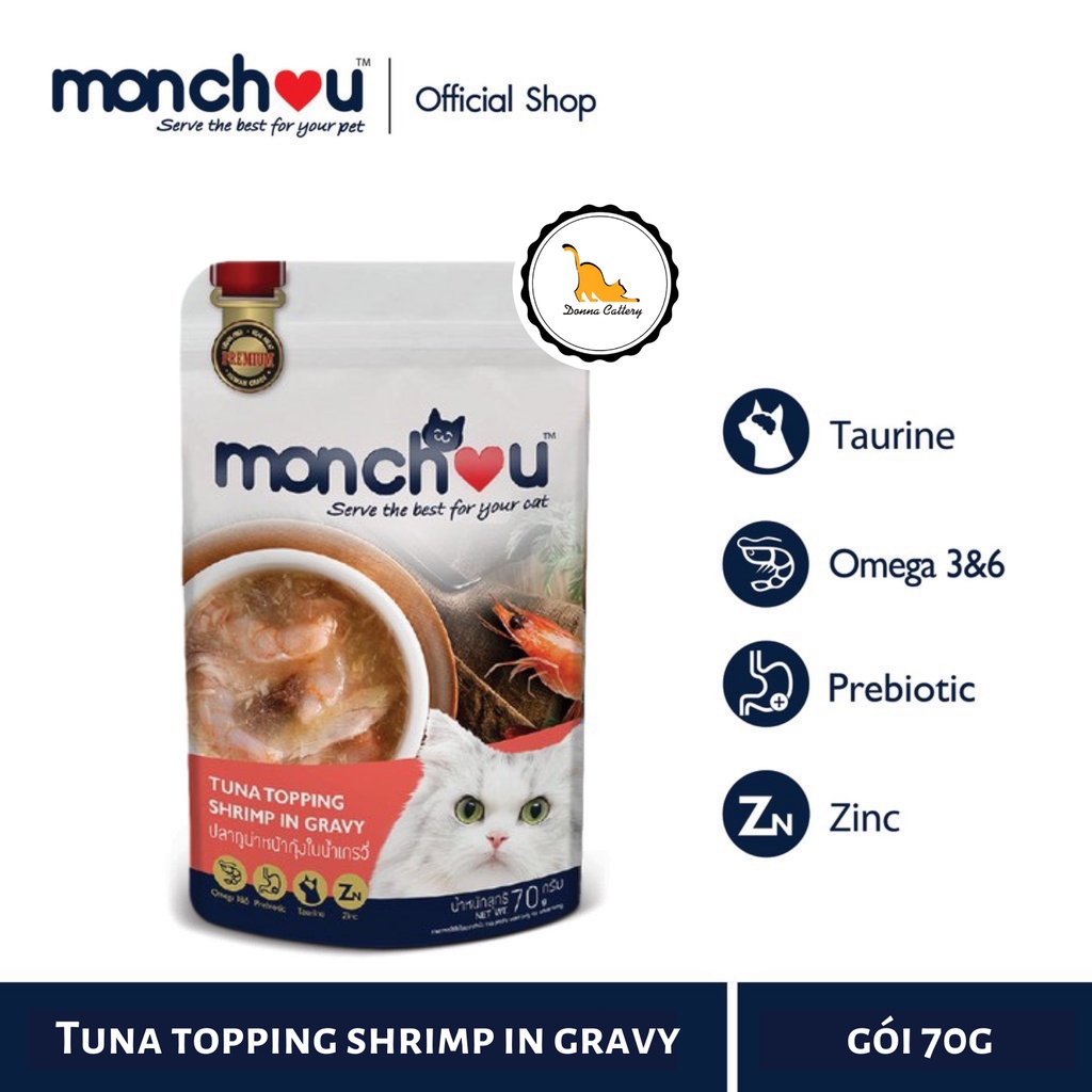 PATE MONCHOU THỊT GÀ CÁ NGỪ TÔM ĐỦ VỊ CHO MÈO GÓI 70g