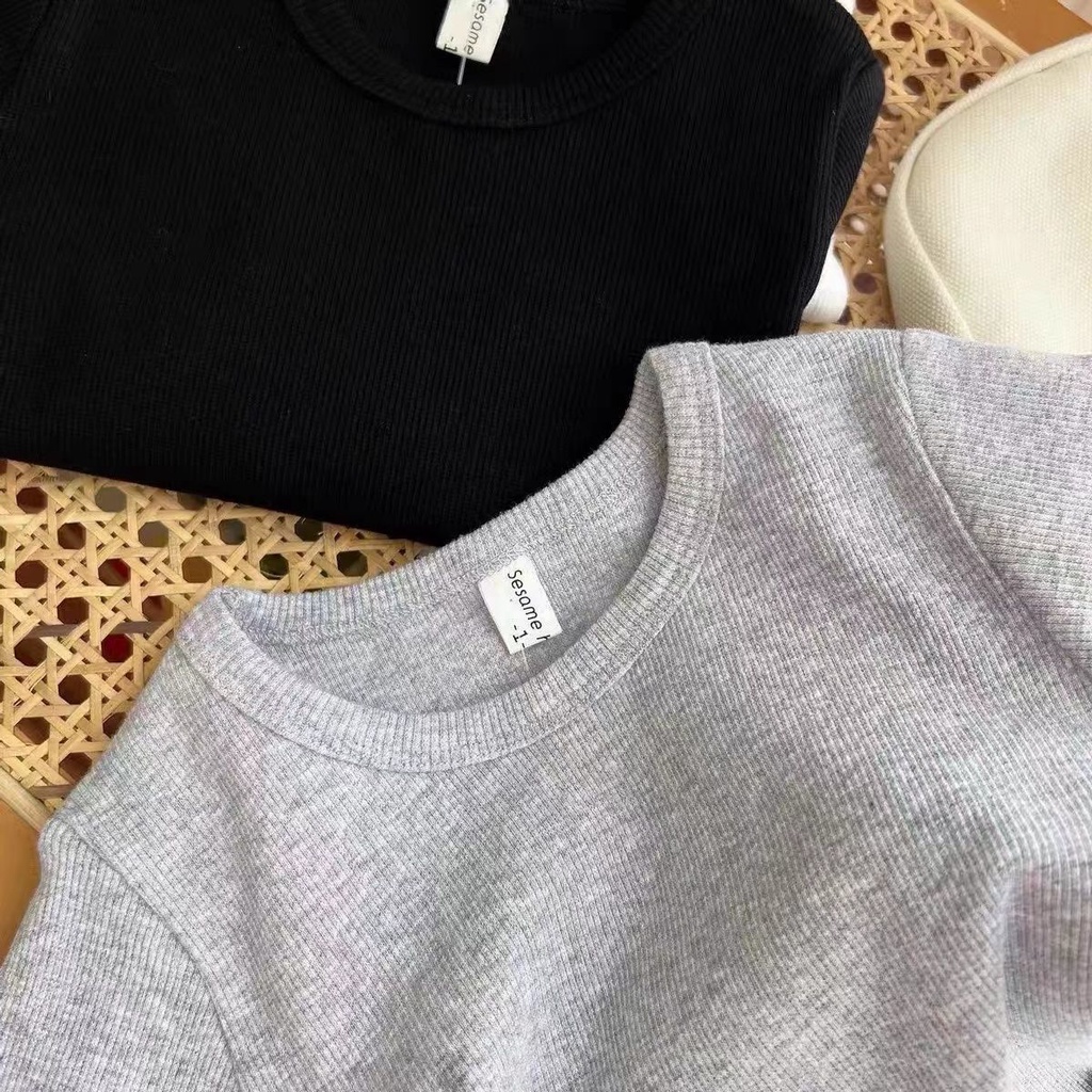 Áo Thun Tay Dài Màu Trơn Thời Trang Mùa Thu 2022 Mới Cho Bé Gái