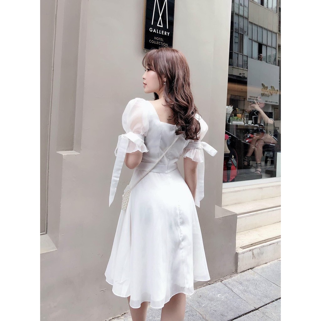 Đầm Dự Tiệc Cổ Vuông Tay Nơ Nút Ngực Xinh Xắn Chụp kỷ yếu - D0334 | BigBuy360 - bigbuy360.vn