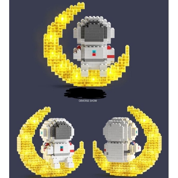 Bộ set lego phi hành gia kèm đèn led ôm tim ôm hoa có thể dùng như đèn ngủ tặng quà đồ chơi xếp hình