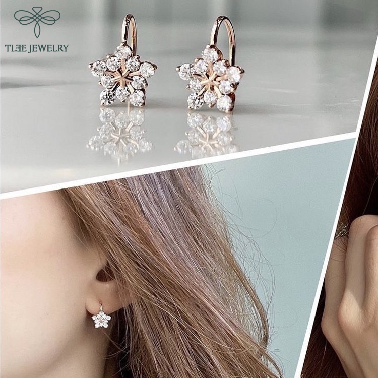 Bông tai bạc nữ TLEE hoa tuyết đính đá dáng cài nữ tính TleeJewelry B0343