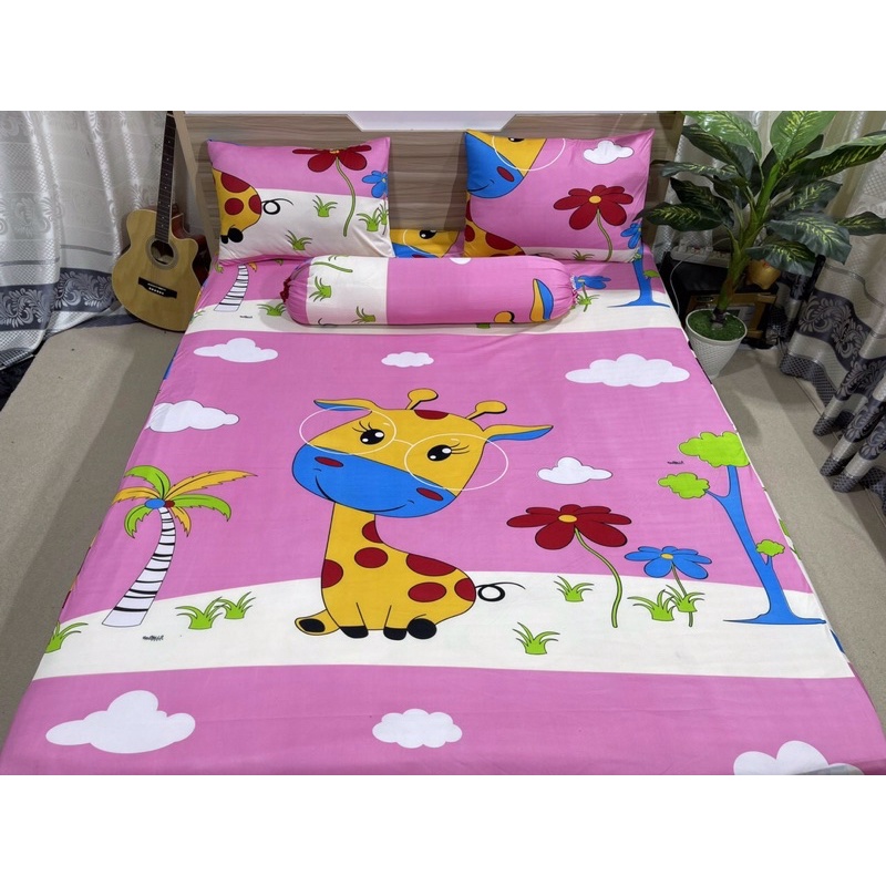 Bộ drap thun hàn quốc 4 món mát lạnh mẫu hoạt hình cho bé