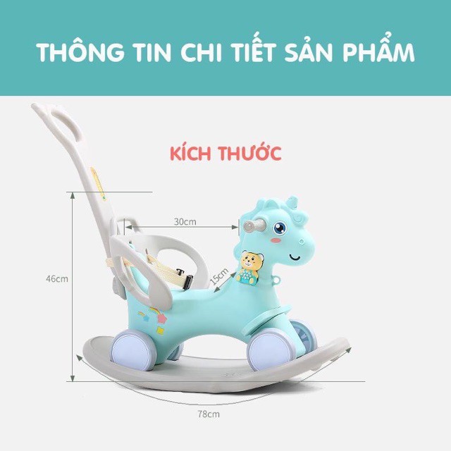 Ngựa Bập Bênh Có Tay Đẩy Cho Bé 3in1 Xe Chòi Chân Có Nhạc Bánh Xe Phát Sáng DC021