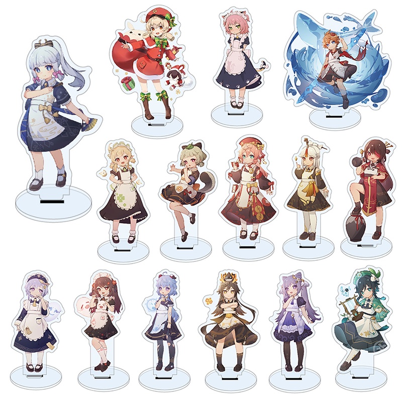Genshin impact stand maid style Mô hình nhân vật ayaka ganyu hutao zhongli xiao xingqiu chongyun để bàn