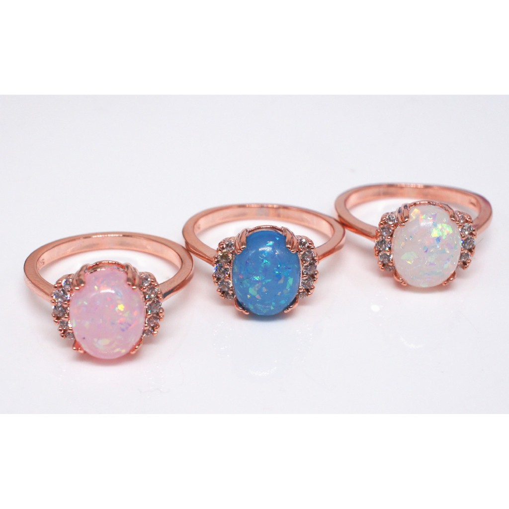 Nhẫn đeo tay kim loại khảm đá opal sang trọng cho nữ