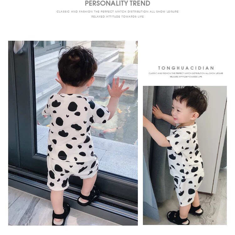 Quần áo cho bé ❤️FREESHIP❤️ bộ quần áo bé trai bé gái chất vải cotton hoai tiết màu sữa bò hot trend